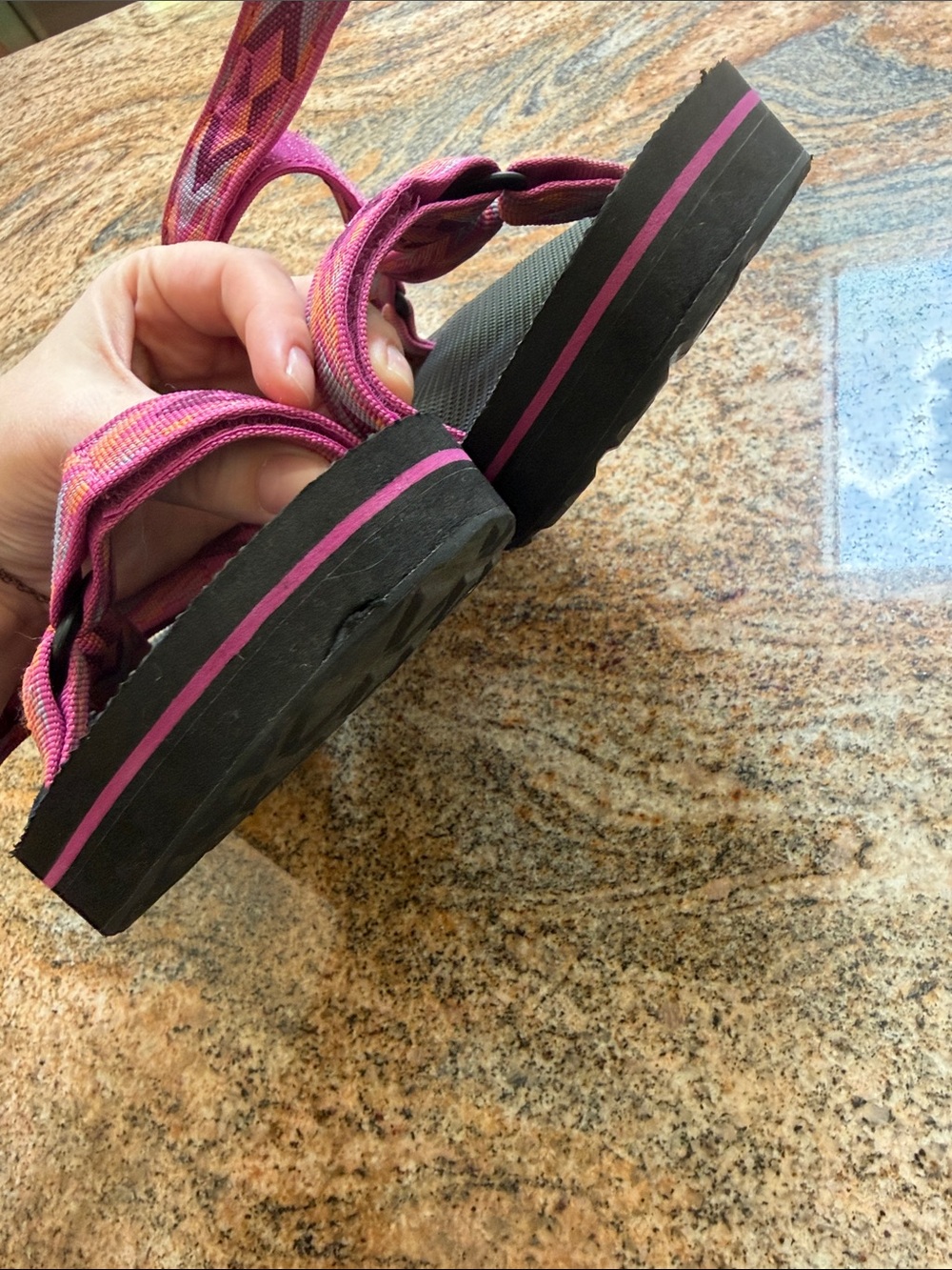 Teva Women’s Pink and Orange Patterned Strap Sandals size 9 - Picture 4 of 6